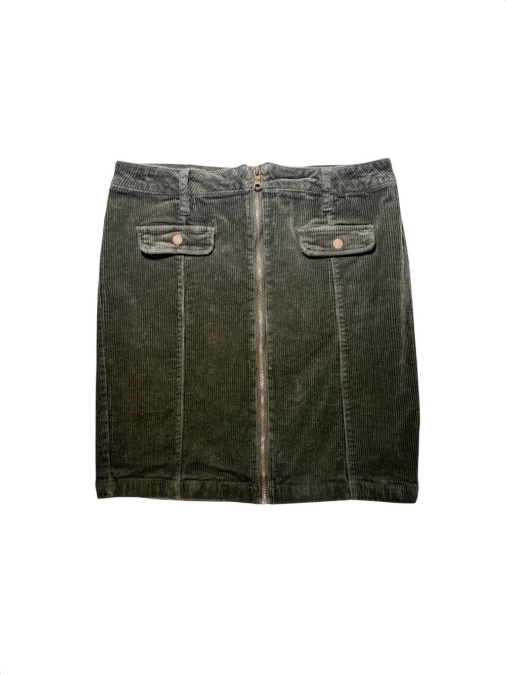 d.Jeans Olive Green Corduroy Mini Skirt Zip Front Utility Pockets Stretch 12